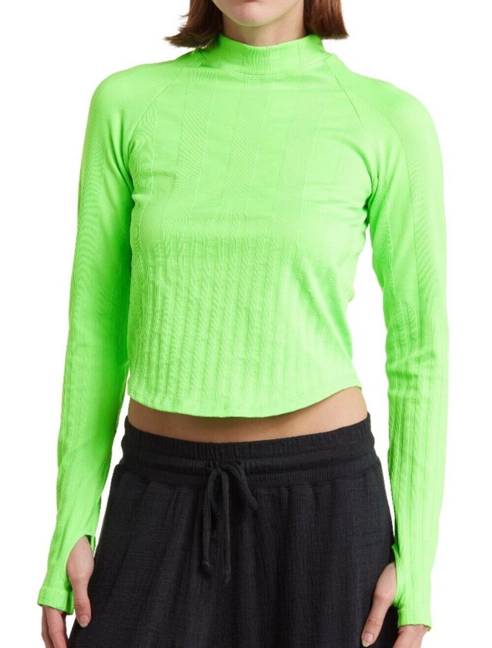 Free People Movement Lime Zest Seamless Open Back Mock Neck Top M/L NWT